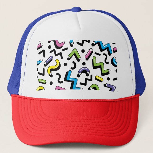 Geometric Play: Doodle Shapes Pattern Trucker Hat (Front)
