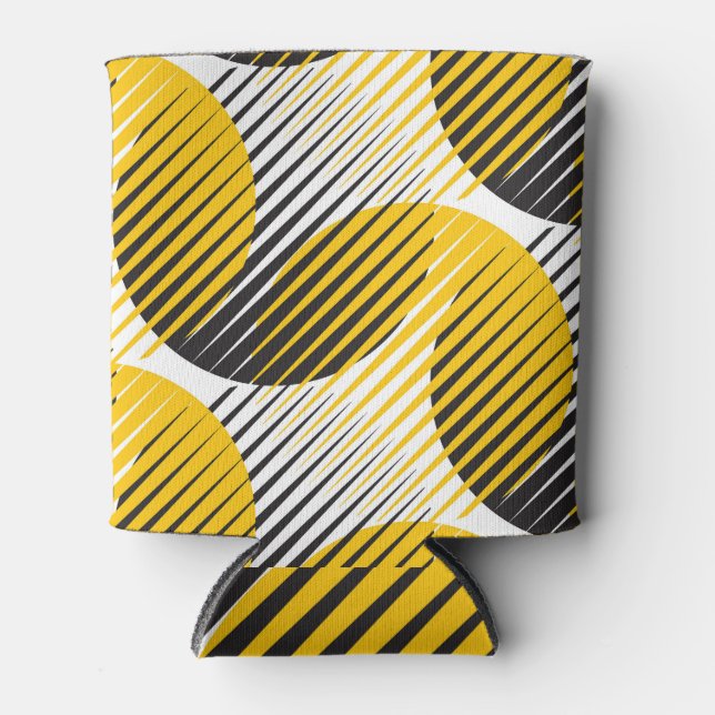 Geometric Play: Yellow Black Line Art Can Cooler (Front)