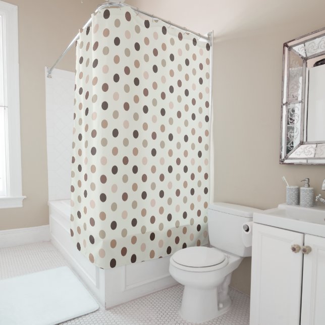 Geometric polka dot pattern in brown tones shower curtain (In Situ)