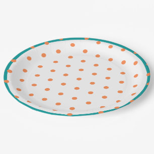 Geometric Polka Dots Burnt Orange White Teal Paper Plate
