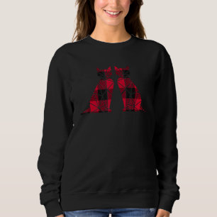 Geometric Polygonal Cat Twins Buffalo Plaid Pajama Sweatshirt