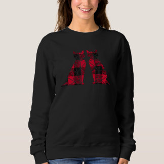 Geometric Polygonal Cat Twins Buffalo Plaid Pajama Sweatshirt