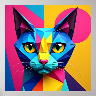 Geometric Pop Art Cat Poster