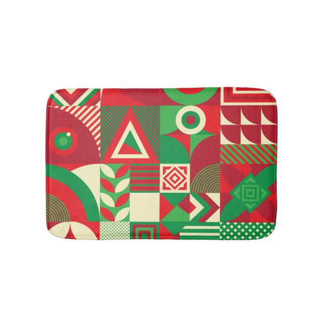 Geometric Pop: Colourful Abstract Tiles. Bath Mat (Front)
