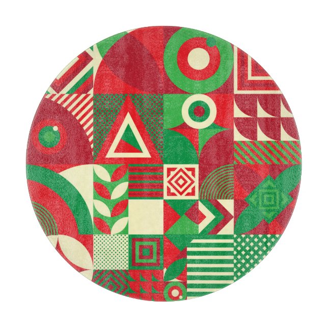 Geometric Pop: Colourful Abstract Tiles. Cutting Board (Front)