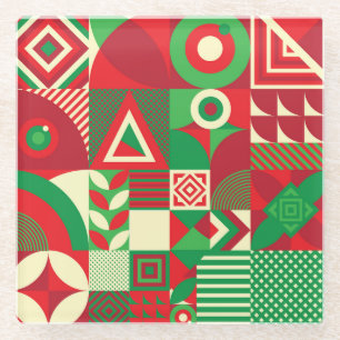 Geometric Pop: Colourful Abstract Tiles. Glass Coaster