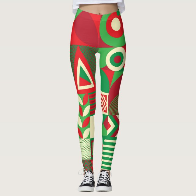 Geometric Pop: Colourful Abstract Tiles. Leggings (Front)