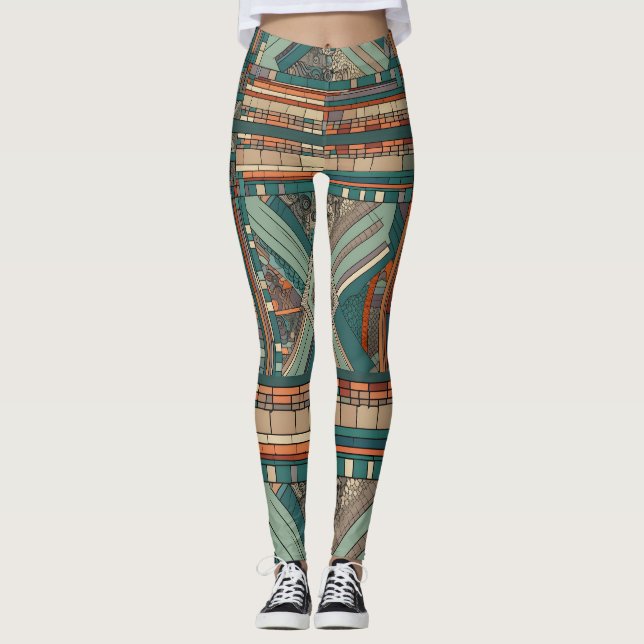 Geometric "Prairie Style" Stained Glass  Leggings (Front)