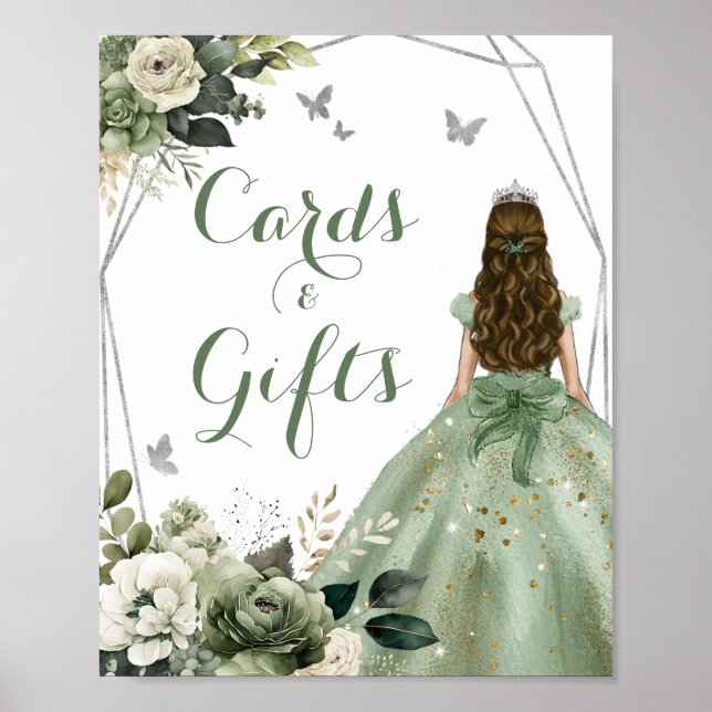 Geometric Princess Sage Green XV Años Cards Gifts Poster (Front)