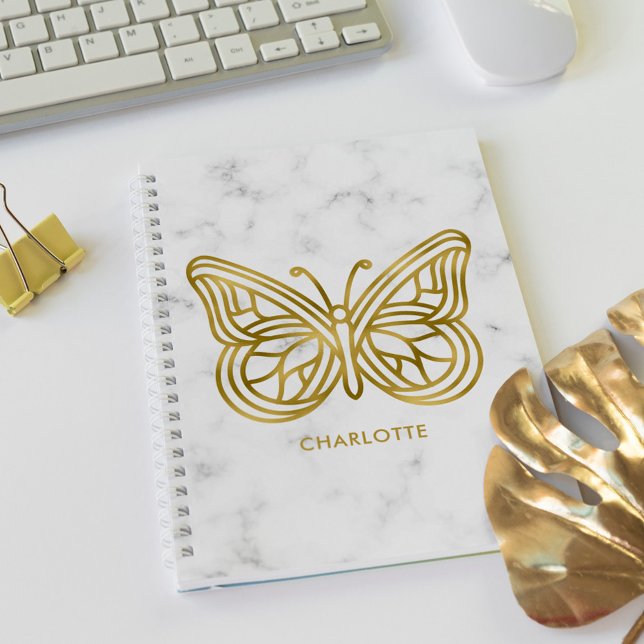 Geometric Printed Gold Butterfly Personalised Notebook (Creator Uploaded)