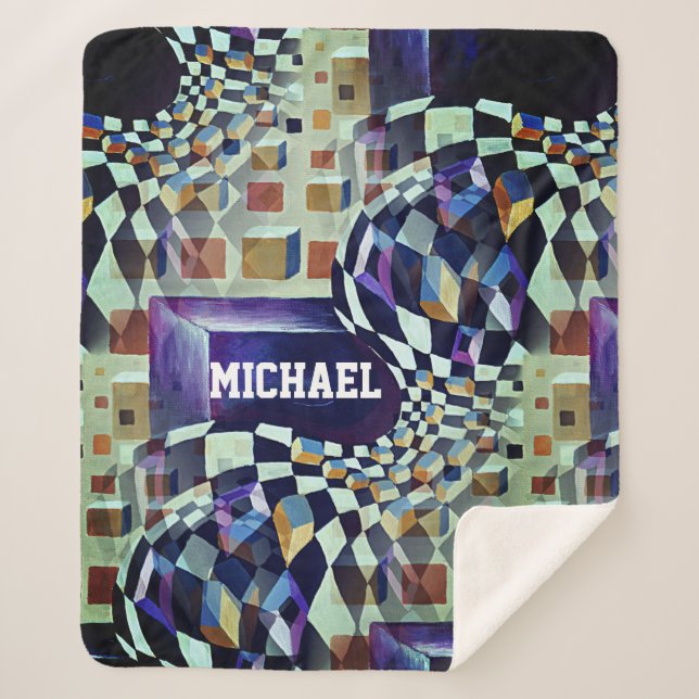 Geometric Psychedelic Name Art for Boys Sherpa Blanket (Front)