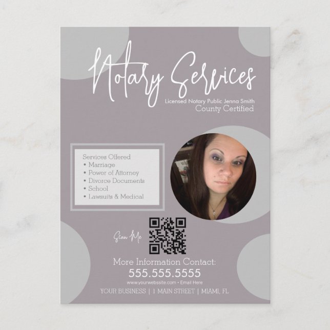 Geometric Public Notary Service Script QR Code  Postcard (Front)