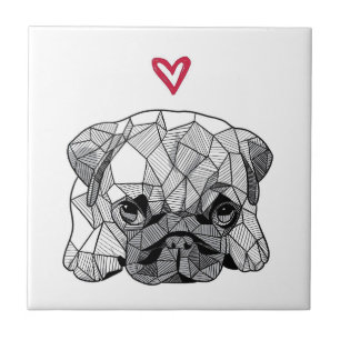 Geometric pug baby puppy dog, Ceramic Tile