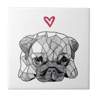 Geometric pug baby puppy dog, Ceramic Tile