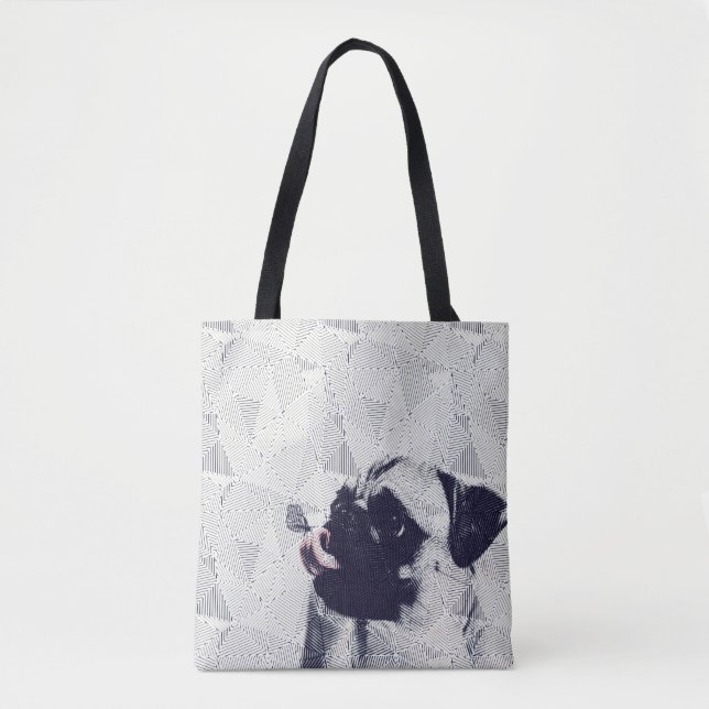Geometric pug with butterfly on tongue art tote (Front)