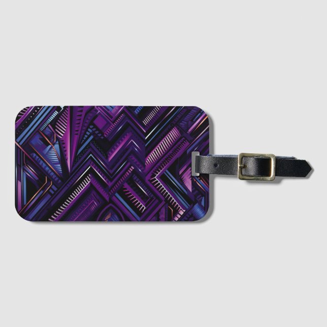 Geometric Purple Afro Fusion Luggage Tag (Front Horizontal)
