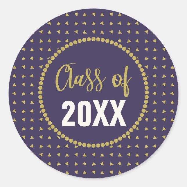 Geometric Purple and Gold Graduation Class Reunion Classic Round Sticker (Front)