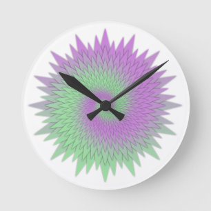 Geometric Purple and Green Round Clock