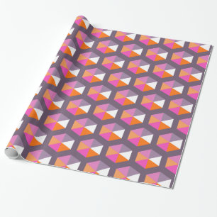 Geometric Purple and Orange Hexagon Pattern Wrapping Paper