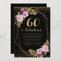 geometric purple floral 60th birthday invitation