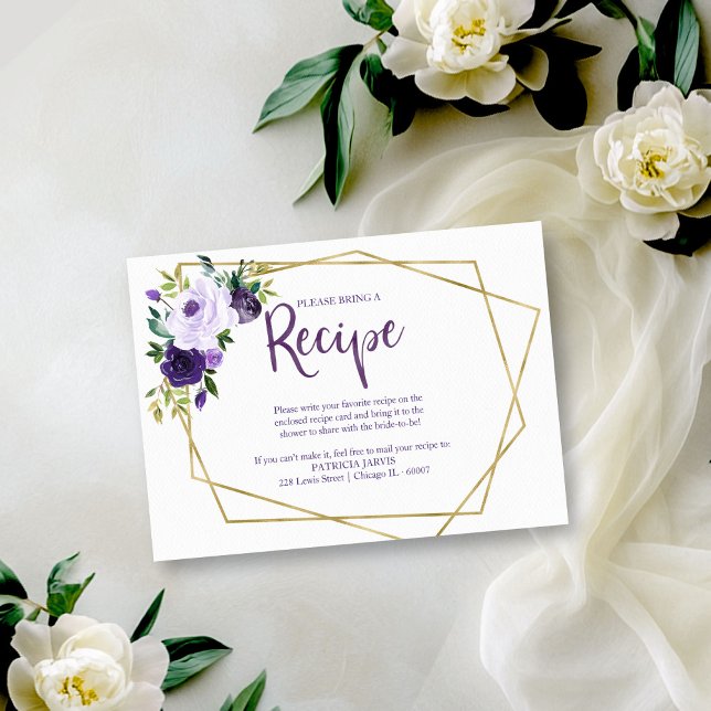 Geometric Purple Floral Recipe Request Enclosure Card (Creator Uploaded)