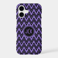 Geometric Purple Glitter & Black Zigzag Chevron