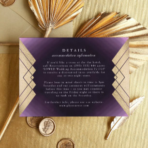 Geometric Purple Gold Gatsby Wedding Details RSVP Card