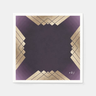 Geometric Purple Gold Gatsby Wedding Napkin