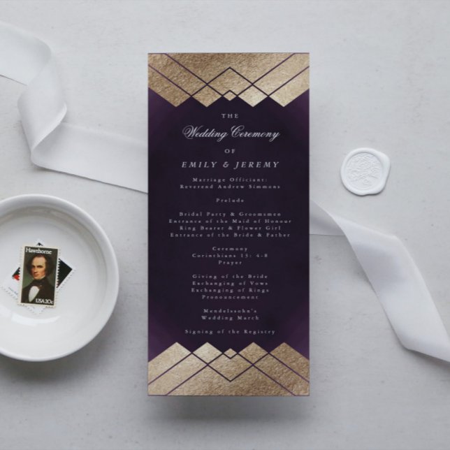 Geometric Purple Gold Gatsby Wedding Program (Creator Uploaded)