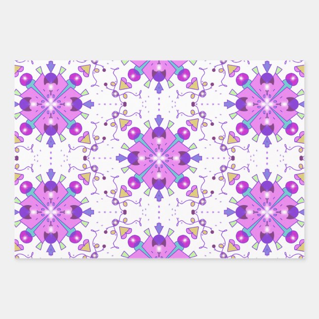 Geometric Purple Pink Blue Pattern Wrapping Paper Sheet (Front)