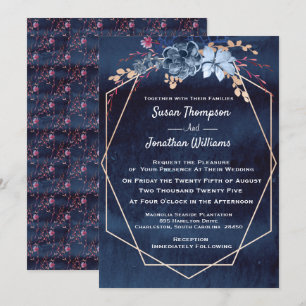 Geometric Purple Watercolor Floral Wedding Invitation