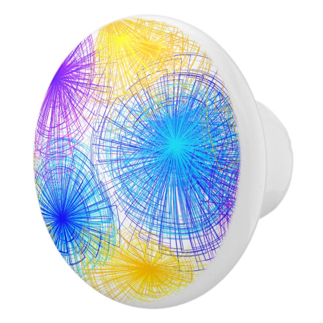 Geometric Purple Yellow Blue Spirals Ceramic Knob (Right)