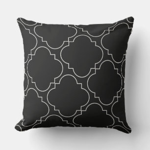 Geometric Quatrefoil Pattern Black And White Cushion