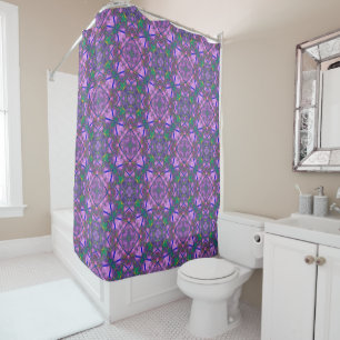 Geometric Quilting Pattern in Purple, Pink, Sage Shower Curtain