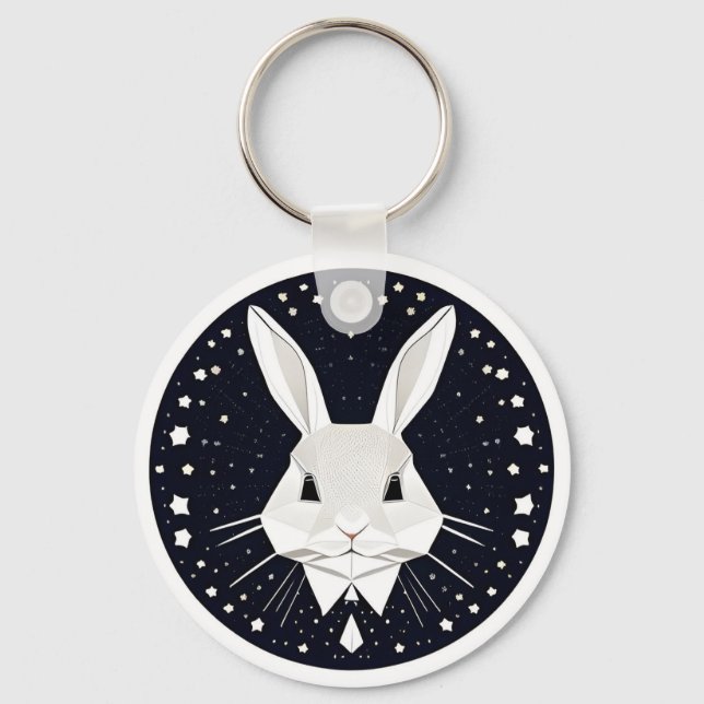 Geometric Rabbit Art with Starry Background Key Ring (Front)