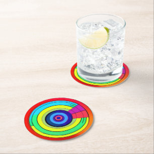 Geometric Rainbow Circles Round Paper Coaster