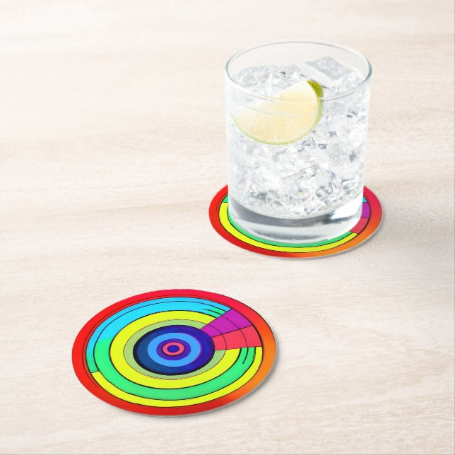 Geometric Rainbow Circles  Round Paper Coaster (Insitu)