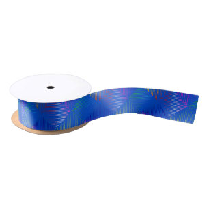 Geometric Rainbow Design On Blue Satin Ribbon