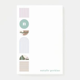 Geometric Rainbow Monogram Post-It Notes - Green