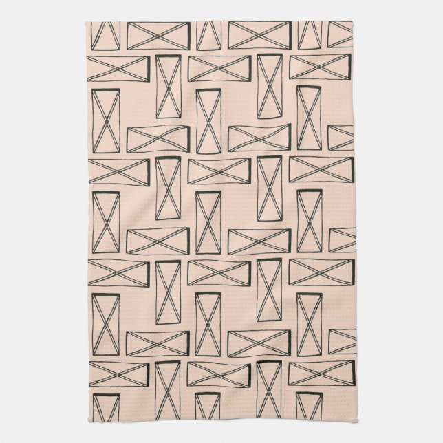 Geometric Rectangle X Design Tea Towel (Vertical)