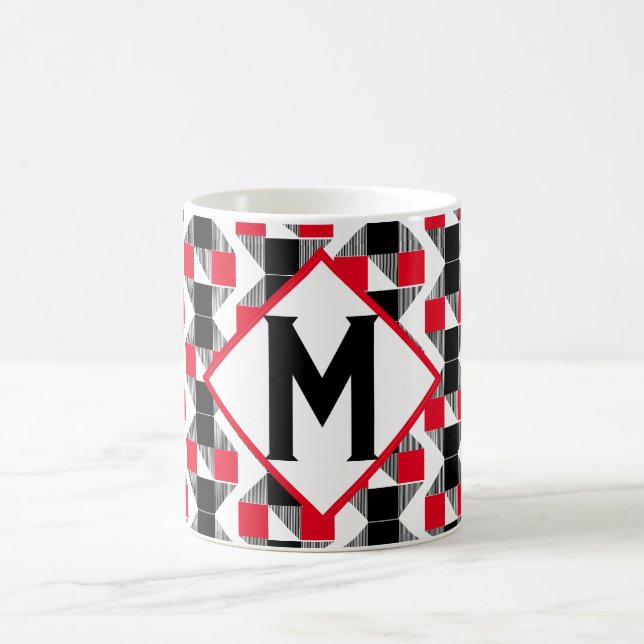 Geometric red and black classic Monogram initial Coffee Mug (Center)