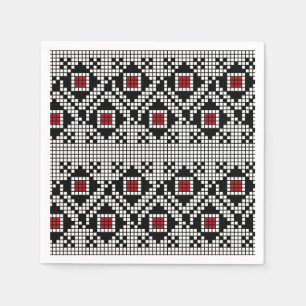 Geometric Red and Black Folk Romanian Motif Napkin