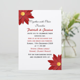 Geometric Red and Gold Floral Invitation