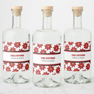 Geometric Red and Gold Floral Liquor Bottle Label