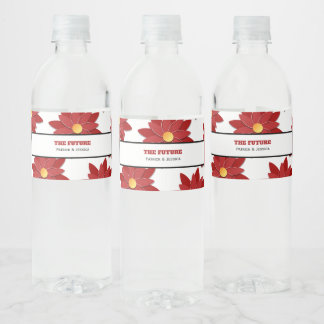 Geometric Red and Gold Floral Water Bottle Label