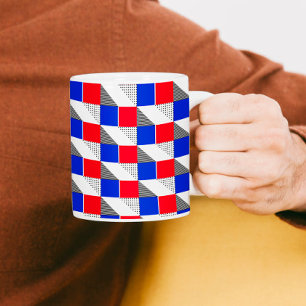 geometric Red black white & blue pattern aesthetic Coffee Mug