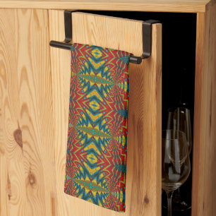 Geometric Red Blue & Yellow Vintage Tribal Ethnic Tea Towel