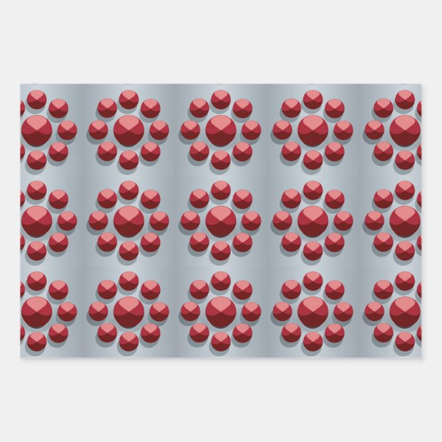 Geometric Red Circles Silver Wrapping Paper (Front)