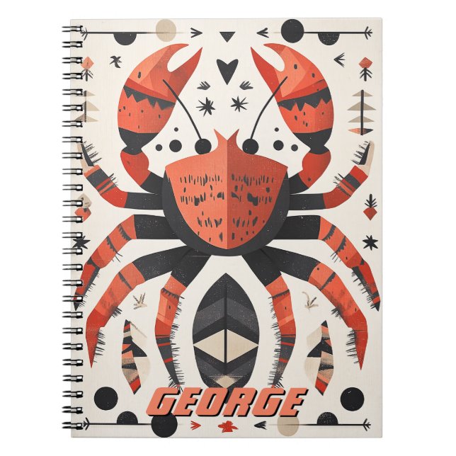 Geometric Red Crab Illustration Notebook (Front)