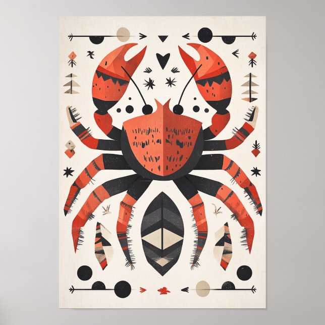 Geometric Red Crab Poster (Front)